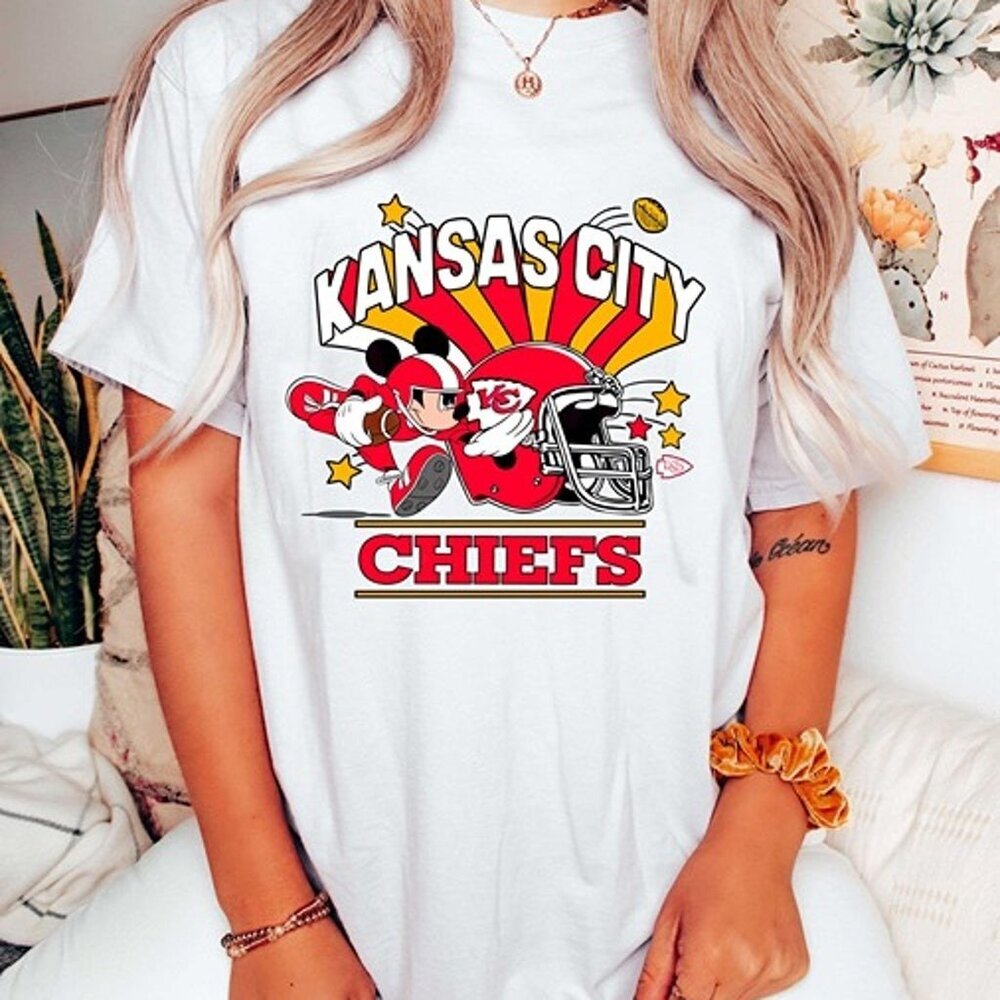 Chiefs Mickey Mouse Football T Shirt Disney NFL Crossover Graphic Fan Gift Retro